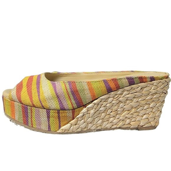 Rainbow Stripe Bohemian Shoes Women 8.5 CL Laundry Boho Wedge Sandals 39 Spring - Picture 7 of 14
